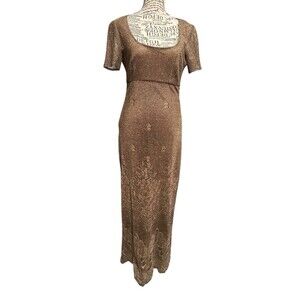 JS Collections Evening Gown Square Neck SZ 8 Gold Whimsical Goth Goddess Fairy